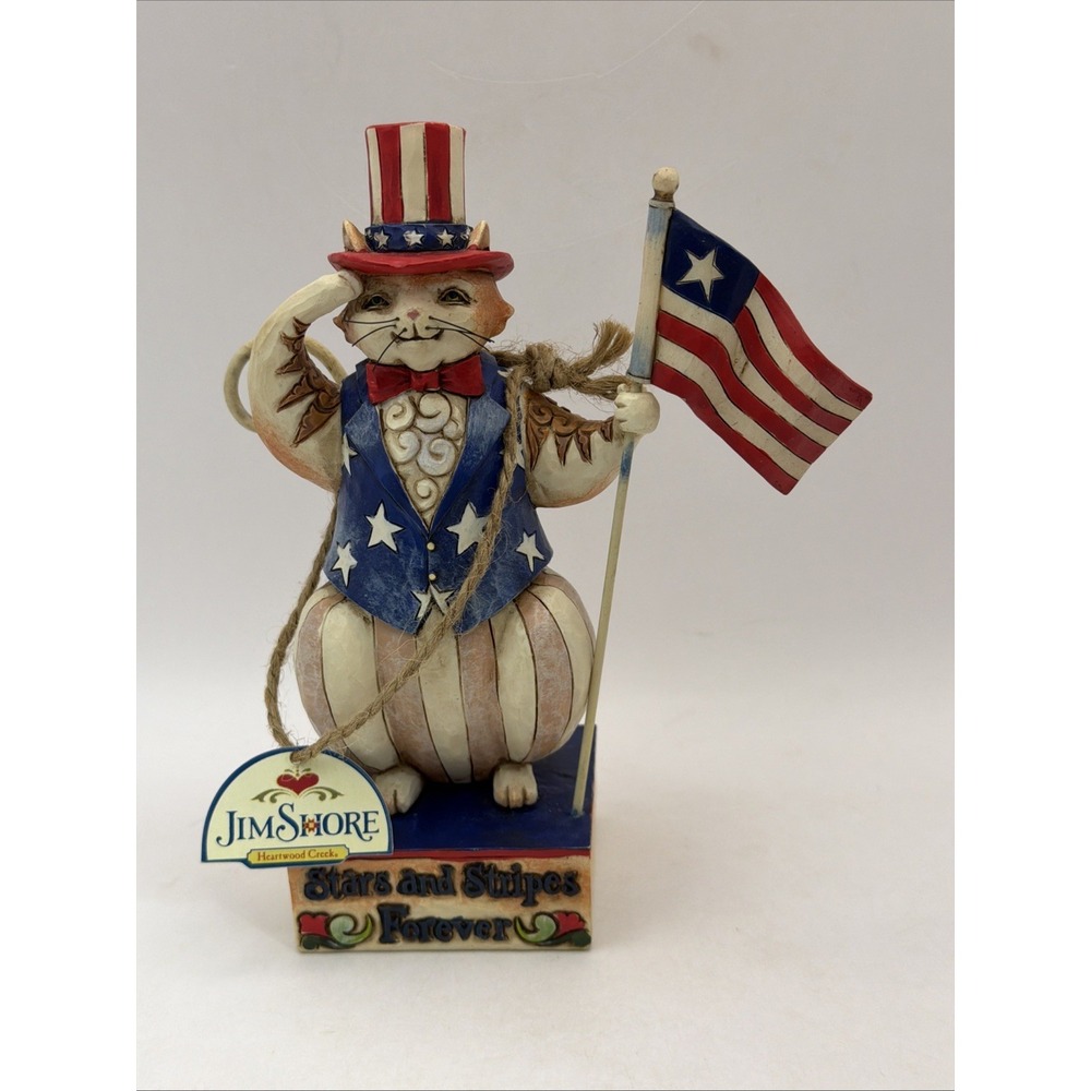 Jim Shore Heartwood Creek Resin Cat Figurine Stars and Stripes Patriotic